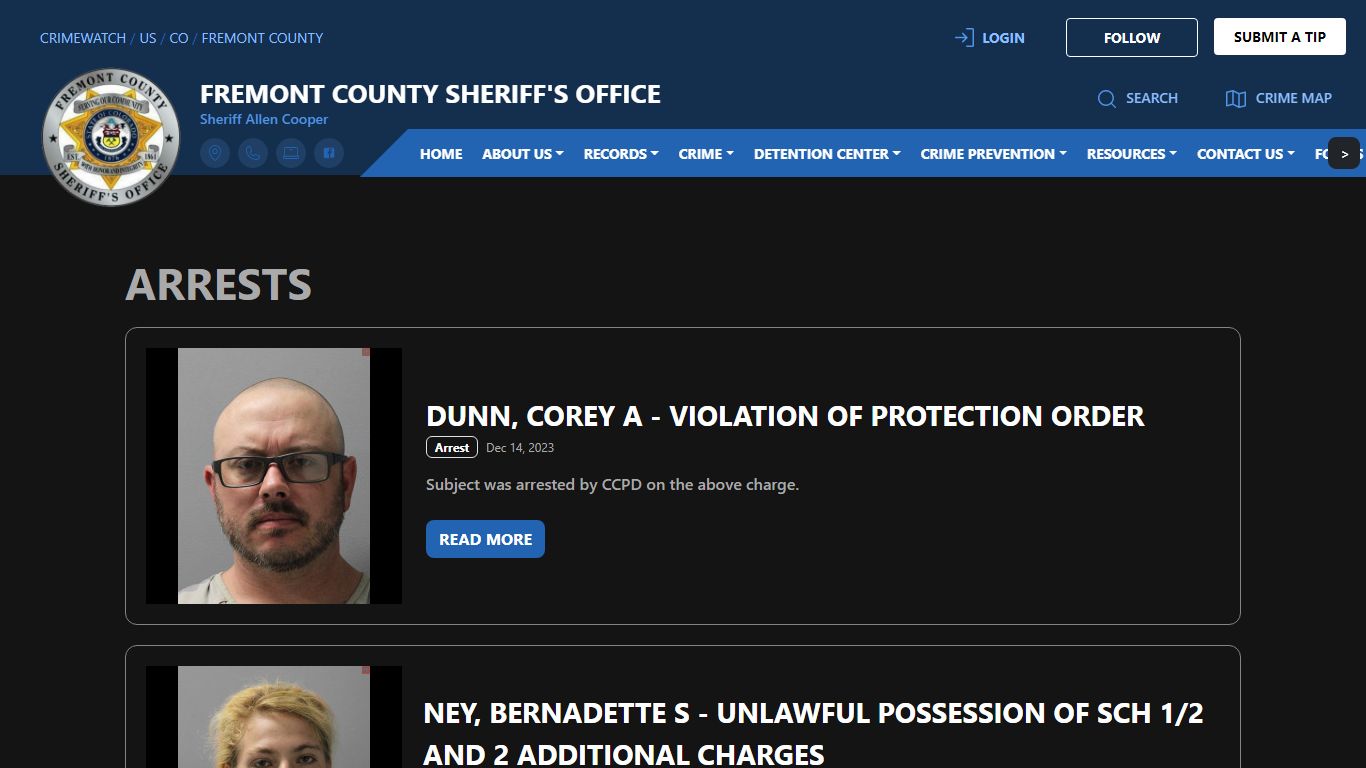 Fremont County Sheriff's Office Arrests | CRIMEWATCH